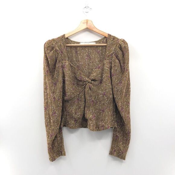 ASTR THE LABEL Twist Front ‎ Mustard Floral Top  M - Picture 2 of 10